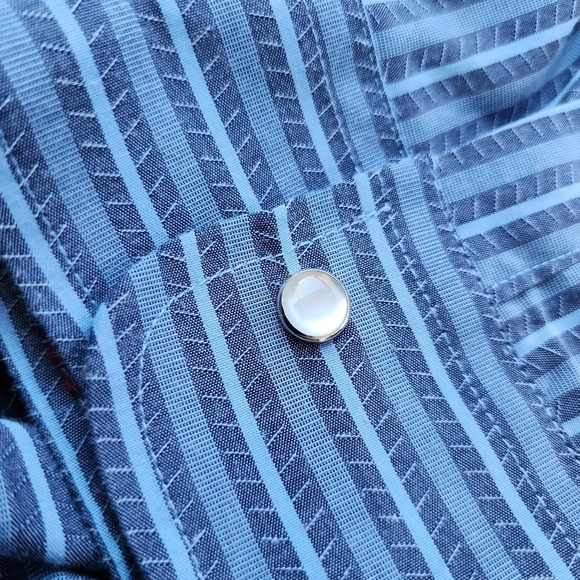 Vintage Haband Men's 2X  Western Pearl Snap Blue Striped Shirt Lightweight EUC - Picture 10 of 12